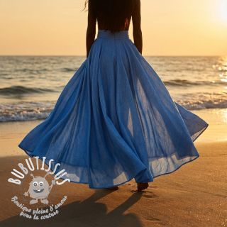 Tissu mélange lin et cotton Fishbone cobalt