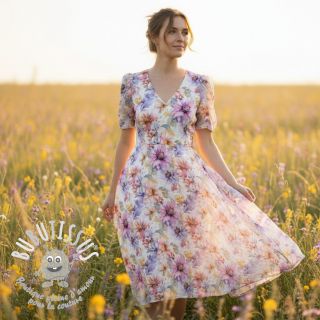 Tissu mélange lin et cotton Peony roses RAMIE light pink digital print