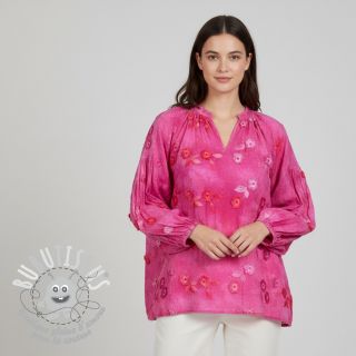 Tissu coton TIE DYE EMBROIDERY Poppy design U