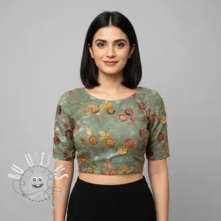 Tissu coton TIE DYE EMBROIDERY Poppy design O