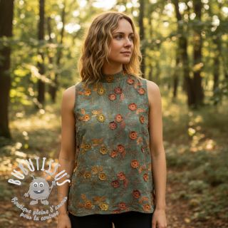 Tissu coton TIE DYE EMBROIDERY Poppy design O