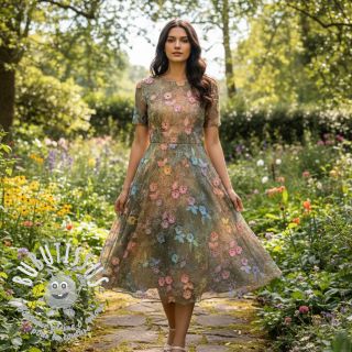 Tissu coton TIE DYE EMBROIDERY Poppy design N