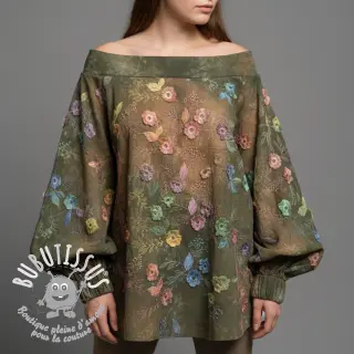 Tissu coton TIE DYE EMBROIDERY Poppy design N
