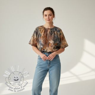 Tissu coton TIE DYE EMBROIDERY Poppy design M