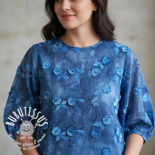 Tissu coton TIE DYE EMBROIDERY Poppy design L