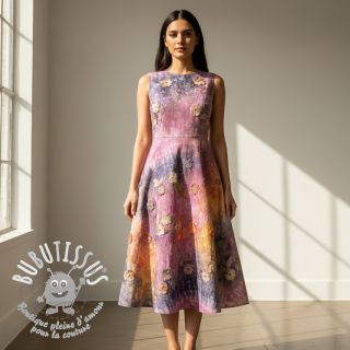 Tissu coton TIE DYE EMBROIDERY Poppy design E