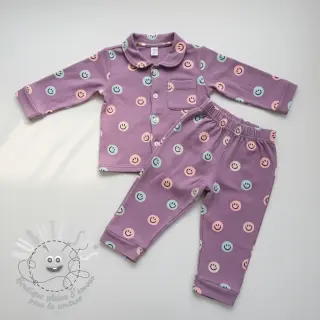 Tissu coton FLANNEL Happy faces lavender