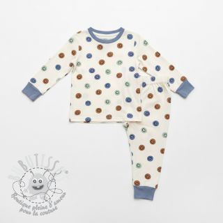 Tissu coton FLANNEL Happy faces off white green