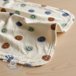 Tissu coton FLANNEL Happy faces off white green