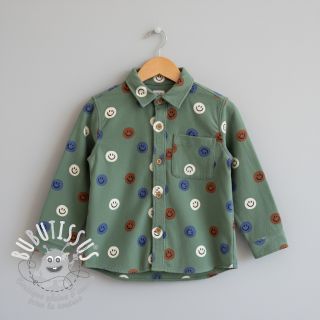 Tissu coton FLANNEL Happy faces army green