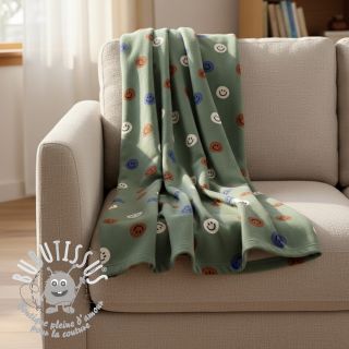 Tissu coton FLANNEL Happy faces army green