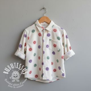 Tissu coton FLANNEL Happy faces off white lilac