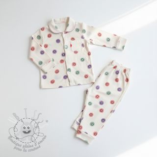 Tissu coton FLANNEL Happy faces off white lilac