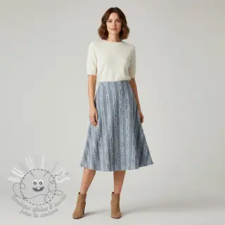 Tissu coton Lin Vintage Fringe Stripe blue
