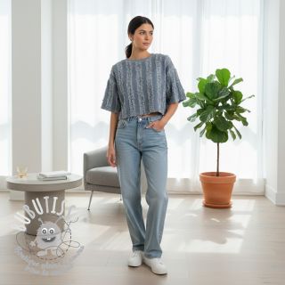 Tissu coton Lin Vintage Fringe Stripe blue