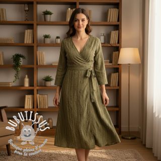 Tissu coton Lin Vintage Fringe Stripe army