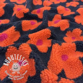 Tissu de manteau TEDDY JACQUARD Flowers navy