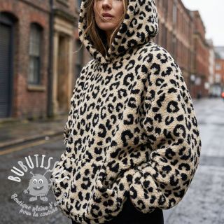 Tissu de manteau TEDDY JACQUARD Animal skin black