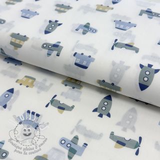 Tissu coton Vehicles white