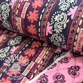 Tissu coton VOILE STEPPED Daria flower aubergine digital print