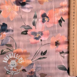 Tissu coton SATIN Penny flower peach digital print