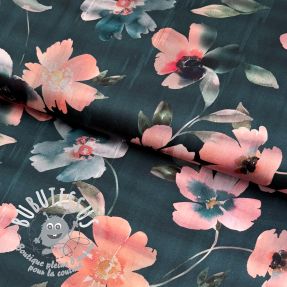 Tissu coton SATIN Penny flower petrol digital print