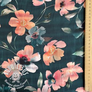 Tissu coton SATIN Penny flower petrol digital print