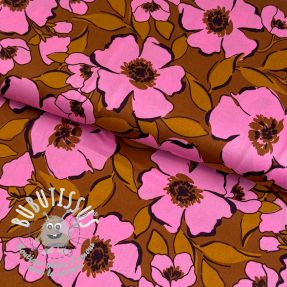 Tissu coton SATIN Flower Kala caramel