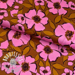 Tissu coton SATIN Flower Kala caramel