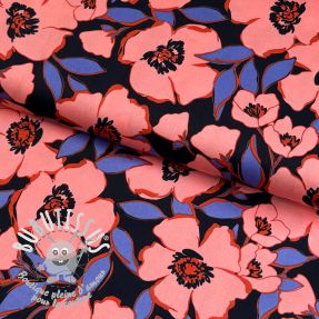 Tissu coton SATIN Flower Kala navy