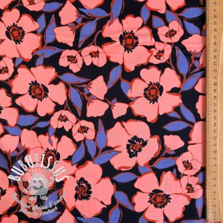 Tissu coton SATIN Flower Kala navy