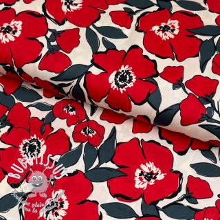 Tissu coton SATIN Flower Kala offwhite