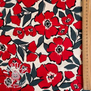 Tissu coton SATIN Flower Kala offwhite