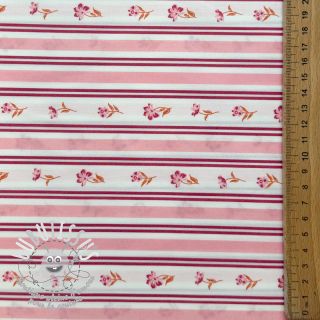 Tissu coton Fine flowers STRIPE pink