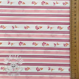 Tissu coton Fine flowers STRIPE pink