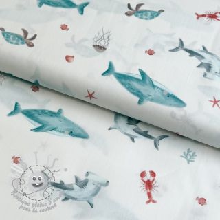 Tissu coton Sea life offwhite digital print