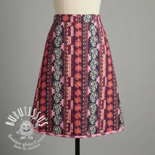 Tissu coton VOILE STEPPED Daria flower aubergine digital print