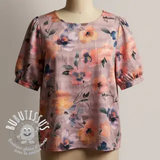 Tissu coton SATIN Penny flower peach digital print