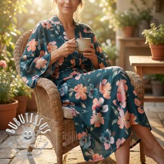 Tissu coton SATIN Penny flower petrol digital print