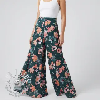 Tissu coton SATIN Penny flower petrol digital print
