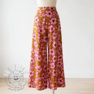 Tissu coton SATIN Flower Kala caramel