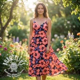 Tissu coton SATIN Flower Kala navy