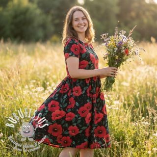 Tissu coton Poppy black digital print