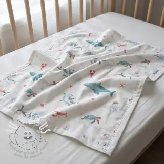 Tissu coton Sea life offwhite digital print