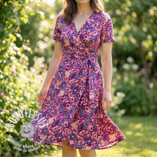 Viscose STRETCH Flowers Junie purple