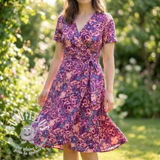 Viscose STRETCH Flowers Junie purple