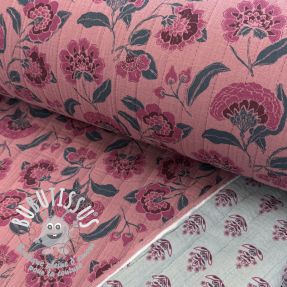Tissu double gaze/mousseline STEPPED Flowers mauve