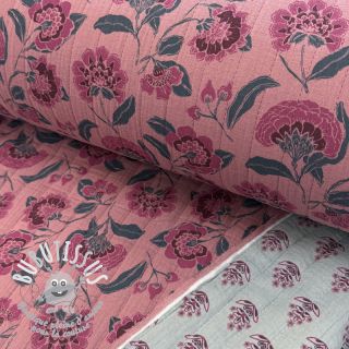 Tissu double gaze/mousseline STEPPED Flowers mauve