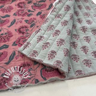 Tissu double gaze/mousseline STEPPED Flowers mauve