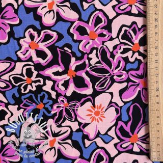 Viscose STRETCH Flowers Junie black